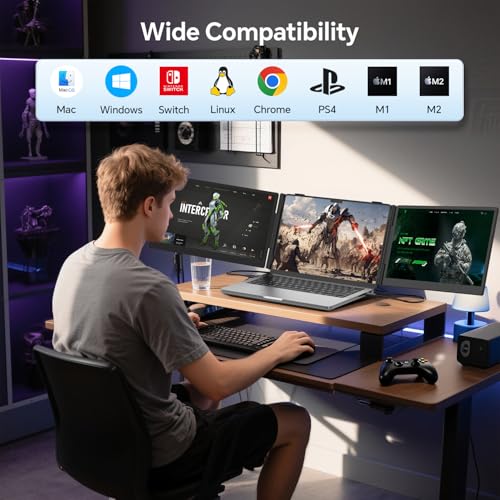 Laptop Screen Extender, 14" Ultra-Slim Triple Portable Monitor, 1080P FHD IPS Display, USB-C/HDMI Plug & Play, Monitor Extender for 13-17.3" Laptops, Mac/Windows/Chrome - size: 14" Triple Monitor