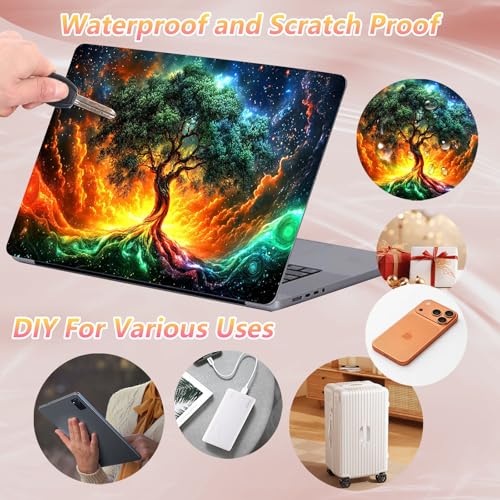 Laptop Skin Sticker Decal 12" 13" 13.3" 14" 15" 15.6",Waterproof Scratch Resistant Vinyl,Reusable Easy to Apply,for MacBook HP Dell Notebooks Netbooks Laptop,2 Wrist Pads,Colorful Green Tree - color: Colorful Green Tree