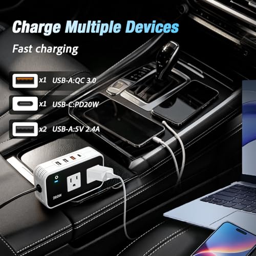 200W Car Power Inverter, DC 12V to 110V AC Car Plug Adapter Outlet with [20W USB-C], USB-Fast Charger[18W], 4.8A Dual USB Car Charger for Laptop, Black - color: Black