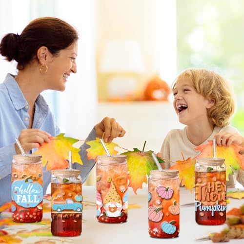 Rngmsi Fall UV DTF Stickers - 10 Sheets Blue Autumn UV DTF Cup Wraps for 16 oz Glass, Gnome Pumpkin Car Maple Leaf Rub on Transfer Stickers, Waterproof Uvdtf Decals for Water Bottle, DIY Fall Crafts - style: Fall Maple Leaf