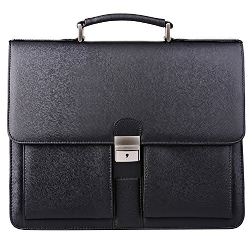 Jack&Chris Mens New PU Leather Attache Briefcase Traditional Messenger Lawyer Bag, MBYX015 - color: Black