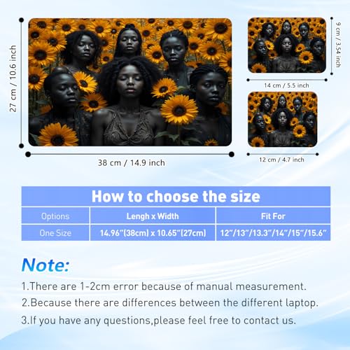 Universal Laptop Skin Sticker Decal with 2 Wrist Pad Skins, Waterproof Scratch Vinyl Cover for 11–15.6 Inch MacBook, HP, Dell, Lenovo, Cutable & Reusable,Black Women Sunflower - color: Black Women Sunflower