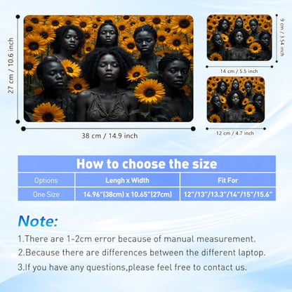 Universal Laptop Skin Sticker Decal with 2 Wrist Pad Skins, Waterproof Scratch Vinyl Cover for 11–15.6 Inch MacBook, HP, Dell, Lenovo, Cutable & Reusable,Black Women Sunflower - color: Black Women Sunflower