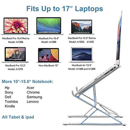 Laptop Stand for Desk，Stable MacBook Pro Stand，Ergonomic Aluminum Computer Riser for 12 13 15 16 17 inch ，Computer Cooling Stand for Mac MacBook Pro Air,HP, Dell, More PC Notebook (LIGHT SILVER)