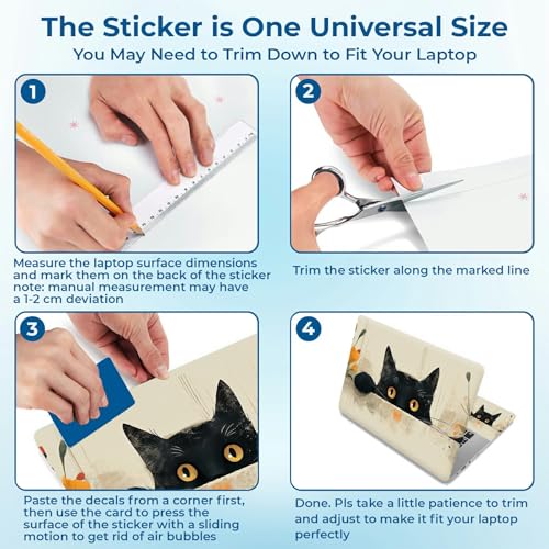 Reusable Universal Laptop Skin Sticker, Cut to Fit for 11.6–15.6 Inch Laptops, Waterproof Protective Film, No-Residue - Flower Cat Peek - color: Flower Cat Peek