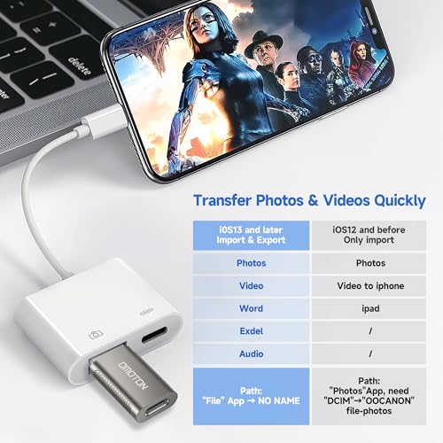 [Apple MFi Certified] Lightning to USB 3.0 Camera Adapter with Charging Port, High Speed OTG Adapter for iPhone iPad, Support SD Card Reader, 4K Video Transfer, MIDI Keyboard, Mic, Flash Drive, Mouse - style: Lightning+Charging