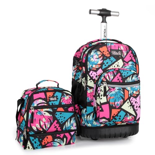 Tilami Rolling Backpack & Lunch bag for Kids 19 Inch Wheeled Bookbag for Boys & Girls for School & Travel,Arts Pink - color: Arts Pink