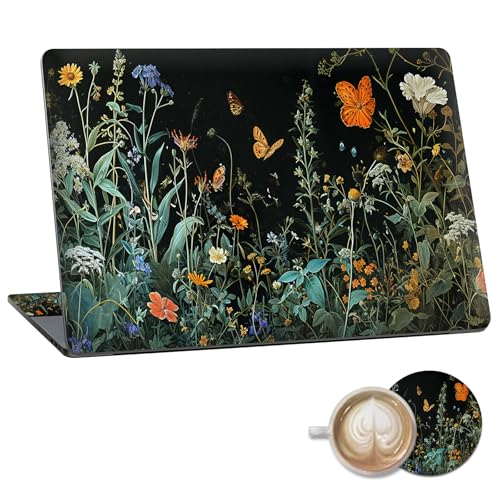 Laptop Skin Sticker Decal 15.6 Inch,12 13 13.3 14 15 15.6 in Laptop Netbook Skins for Notebook,Art Decal Removable Waterproof Scratch Resistant,Universal Vinyl Cover,Floral Plant Butterfly - color: Floral Plant Butterfly
