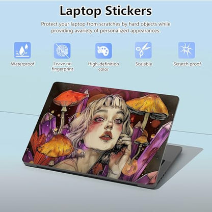 Universal Laptop Skin Sticker with 2 Wrist Pad Skins, Waterproof Scratch Resistant Vinyl Laptop Cover Decal, Cut to Fit for 11–15.6 Inch MacBook HP Dell Lenovo, Mushroom Girl - color: Mushroom Girl