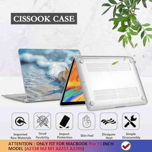 CISSOOK Compatible with MacBook Pro 13-inch Case 2025-2016 Release M2 M1 A2338 A2251 A2289 A2159 A1706 Model with Touch Bar, Plastic Hard Shell Protective Case with Keyboard Cover, Beach&Shell - color: Pro13inch-Beach&Shell