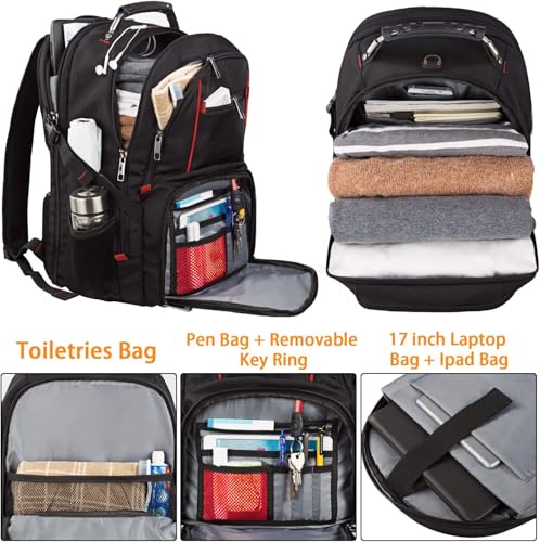LTINVECK Travel Laptop Backpack,Extra Large Backpack for Men,Big 17 Inch Computer bag Tech Backpack - color: Red