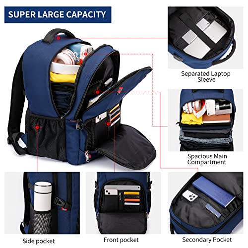 CAFELE 17.3 Inch Laptop Computer Backpack College School Bookbag Business Travel Water Resistant Durable Backpck with USB Charging Port for Women Men,Blue - color: Blue
