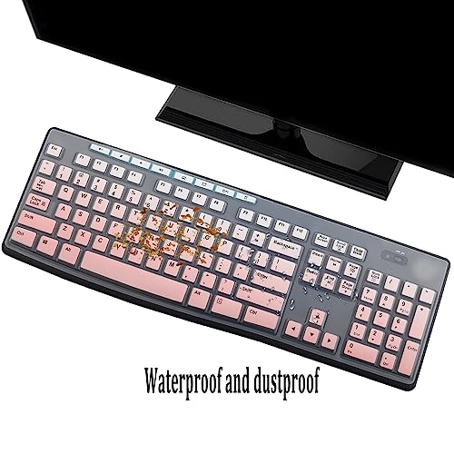 2Pcs Keyboard Cover Skin Protector Fit Logitech MK275 MK270 Wireless Keyboard, Logitech K200 K260 K270 MK200 MK260 Ultra Thin Desktop PC Silicone Keyboard Cover-OmbrePink+Clear - color: OmbrePink