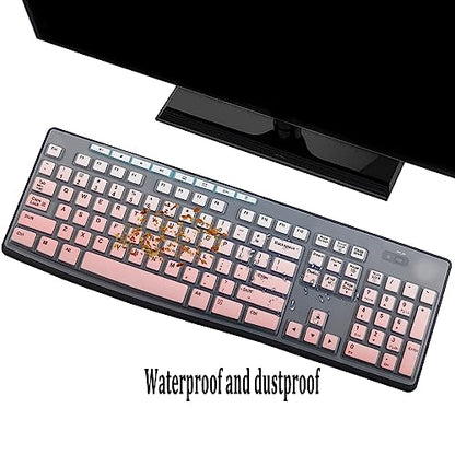 2Pcs Keyboard Cover Skin Protector Fit Logitech MK275 MK270 Wireless Keyboard, Logitech K200 K260 K270 MK200 MK260 Ultra Thin Desktop PC Silicone Keyboard Cover-OmbrePink+Clear - color: OmbrePink