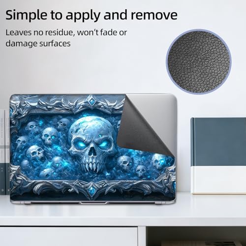 Aesthetic Laptop Skin Sticker, Frost Skulls in Enchanted Frame Waterproof Vinyl Laptop Decal, Removable Bubble Free, Reusable Protective Cover for 13 14 15 15.6 Inch - color: Frost Skulls in Enchanted Frame