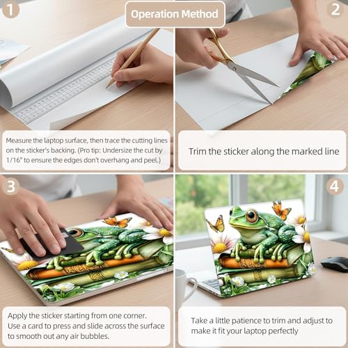 Aesthetic Laptop Skin Cover,12-15.6 Inch Universal Vinyl Sticker Decal,Frog Books Flowers Waterproof Scratch-Resistant Notebook Wrap,Removable Residue-Free Protector - color: Frog Books Flowers