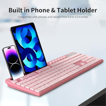 Wireless Keyboard and Mouse Combo, MARVO 2.4G Ergonomic Wireless Computer Keyboard with Phone Tablet Holder, Silent Mouse with 6 Button, Compatible with MacBook, Windows (Sakura Pink) - color: Sakura Pink