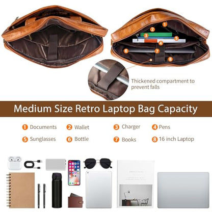 Faux Leather Messenger Bag for Men 15.6 Inch: Laptop Bag Briefcase Computer Handbags Shoulder Crossbody Bag with Padded Laptop Sleeve for Work College Travel, PU Brown - color: Pu Small Brown