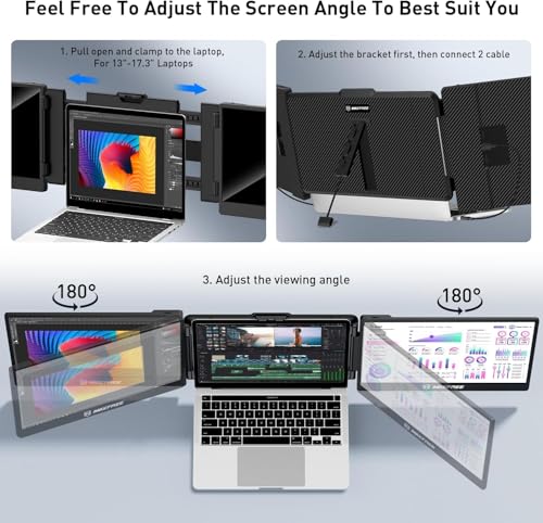 Maxfree Triple Laptop Screen Extender, S2 14" 1080P HD Portable Dual Monitor for 13.3-17″ Laptops, Plug & Play Monitor Extender Compatible with Windows/Mac/Surface/Android/Switch - style: S2