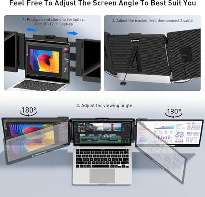 Maxfree Triple Laptop Screen Extender, S2 14" 1080P HD Portable Dual Monitor for 13.3-17″ Laptops, Plug & Play Monitor Extender Compatible with Windows/Mac/Surface/Android/Switch - style: S2
