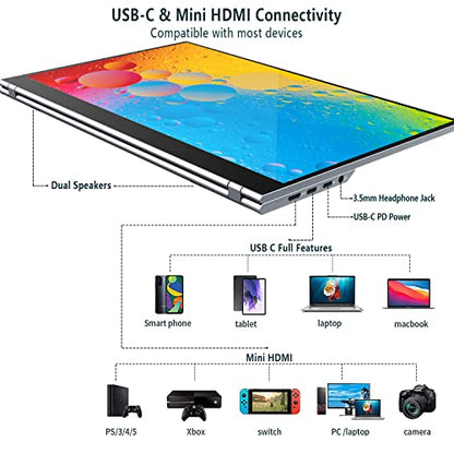 15.6" 4K Portable Monitor, Touchscreen UHD IPS Display,100% sRGB, USB-C/HDMI Laptop Display, Dual Speakers, Aluminum Alloy, Compatible with Laptop, PC, Smartphone, PS4/5, Xbox, Switch