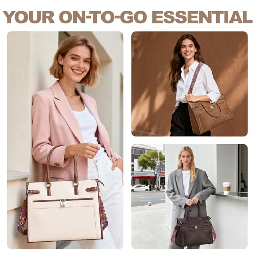 SYTRAH Laptop Tote Bag for Women, 15.6 inch Computer Purse | Faux Leather Laptop Tote with Satchel Purse, Fits 15.6" Laptop, 9-Pocket Organizer, 3-Way Convertible,Work & Casual - color: Dark Coffee