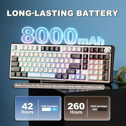 YUNZII B98 PRO 96% Wireless Mechanical Keyboard(Coffee Brown, Milk Switch) | QMK/VIA, with Numpad, Dual-Style Knob Design, Creamy Pre-Lubed Switches, Hot Swap, Gasket Mount, RGB for Gaming/Win/Mac - color: Coffee Brown, size: Milk V2 Linear Switch