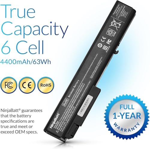 NinjaBatt Battery for HP 8540W 8740W 8540P 8530P 8530W 8730W AV08 | Fits 493976-001 458274-363 458274-421 458274-422 HSTNN-LB60 HSTNN-I43C HSTNN-OB60 AV08XL – 8 cells 4400mAh 63Wh - size: HP 8540W