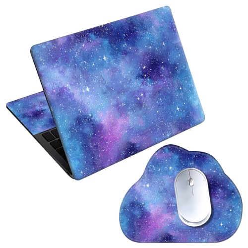 Laptop Skin Sticker Decal 15-15.6 Inch with Cute Mouse Pad, Universal Reusable Vinyl Sticker for 12.1 13 13.3 14 15.4 Inch Netbook and Notebook PC, Purple Galaxy - color: Purple Galaxy