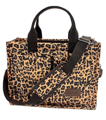 Large Canvas Tote Bag for Women Work Tote Bags with Pockets Laptop Crossbody Purses Everyday Bag Handbags for Travel - color: New Upgrade Plus Leopard