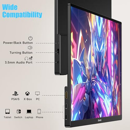 XGaming Portable Monitor 15.6 Inch 1080P FHD IPS USB-C Laptop Monitor, HDMI Computer Display w/Smart Cover & Speakers, Ultra Slim HDR Gaming External Screen for Laptop PC Phone Mac Xbox PS4 Switch