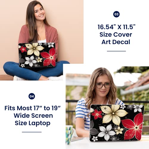 LSS 17 17.3 Inches Laptop Notebook Skin Sticker with 2 Wrist Pads - Reusable Cover Protector Vinyl Sticker Cover Decal Fits 17" - 19" HP Asus Acer Samsung - Black Grey Flower Leaves - color: Black Grey Flower Leaves, size: 17" - 19"