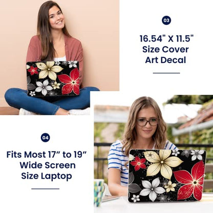 LSS 17 17.3 Inches Laptop Notebook Skin Sticker with 2 Wrist Pads - Reusable Cover Protector Vinyl Sticker Cover Decal Fits 17" - 19" HP Asus Acer Samsung - Black Grey Flower Leaves - color: Black Grey Flower Leaves, size: 17" - 19"