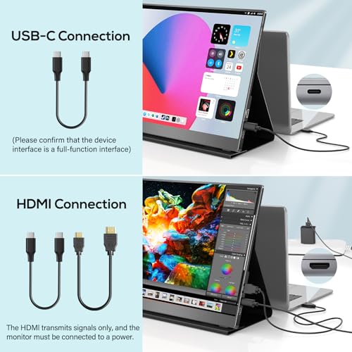 18.5 Inch Portable Monitor, FHD 120Hz IPS HDR 125% sRGB USB-C HDMI External Travel Monitor with Built-in Speakers, VESA Compatible for Laptop MacBook PC Surface PS5 Xbox - size: 18.5-inch