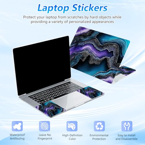 Universal Laptop Skin Sticker Decal with 2 Wrist Pad Skins, Waterproof Scratch Vinyl Cover for 11–15.6 Inch MacBook, HP, Dell, Lenovo, Cutable & Reusable,Purple Teal Agate Art - color: Purple Teal Agate Art