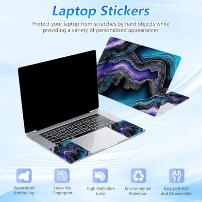 Universal Laptop Skin Sticker Decal with 2 Wrist Pad Skins, Waterproof Scratch Vinyl Cover for 11–15.6 Inch MacBook, HP, Dell, Lenovo, Cutable & Reusable,Purple Teal Agate Art - color: Purple Teal Agate Art