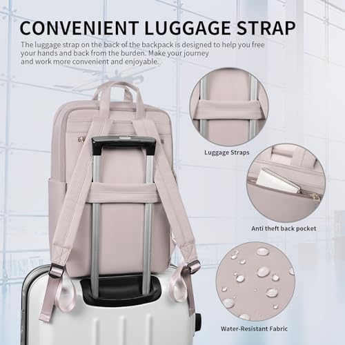 GOLF SUPAGS Travel Laptop Backpack for Women Anti Theft Slim Durable College Bookbag Business Computer Bag Fit 15.6Inch Notebook (Pinkish Grey, 15.6Inch) - color: Pinkish Grey, size: 15.6 Inch