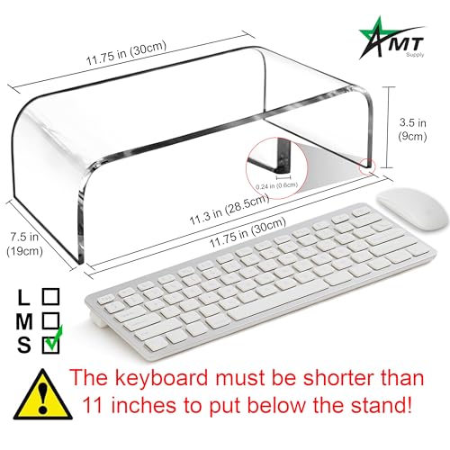 AMT Acrylic Laptop Monitor Stand & Computer Riser with Cat Keyboard Protector, Space-Saving Design, Extra Storage, Clear Shelf - Ideal for Monitors, Laptops, Printers, Desktop Decor