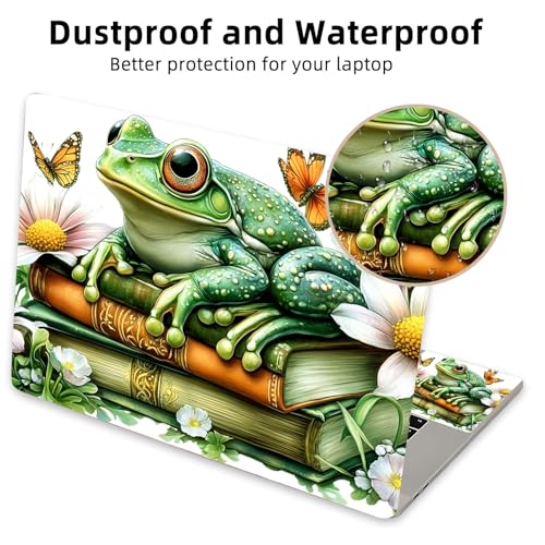 Aesthetic Laptop Skin Cover,12-15.6 Inch Universal Vinyl Sticker Decal,Frog Books Flowers Waterproof Scratch-Resistant Notebook Wrap,Removable Residue-Free Protector - color: Frog Books Flowers