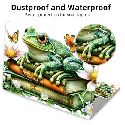 Aesthetic Laptop Skin Cover,12-15.6 Inch Universal Vinyl Sticker Decal,Frog Books Flowers Waterproof Scratch-Resistant Notebook Wrap,Removable Residue-Free Protector - color: Frog Books Flowers