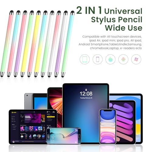 Stylus Pen for Touchscreen 10 Pack, 2 in 1 Universal Stylus High Precision Sensitivity, Stylus Pen for ipad, iPhone, Android, Galaxy Microsoft,Chromebook Tablet All Capacitive Touch Screens - color: Gradient Colors-10pack