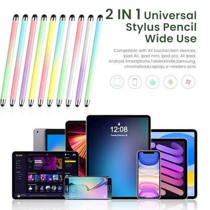 Stylus Pen for Touchscreen 10 Pack, 2 in 1 Universal Stylus High Precision Sensitivity, Stylus Pen for ipad, iPhone, Android, Galaxy Microsoft,Chromebook Tablet All Capacitive Touch Screens - color: Gradient Colors-10pack