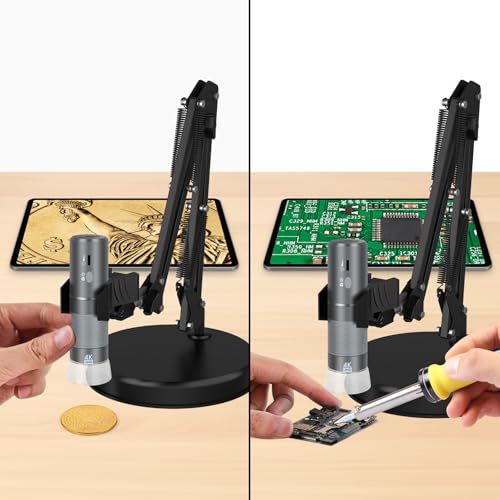 4K WiFi Digital Microscope for iPhone Android Phone and PC | HD 3840x2160p Wireless Microscope Camera with Stand for Adults and Kids, For iPhone Android and Windows Mac Linux Chrome - size: Micrscope with Stand