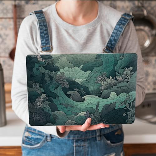 Universal Laptop Skin Sticker with 2 Wrist Pad Skins, Waterproof Scratch Resistant Vinyl Laptop Cover Decal, Cut to Fit for 11–15.6 Inch MacBook HP Dell Lenovo, Green Wave - color: Green Wave