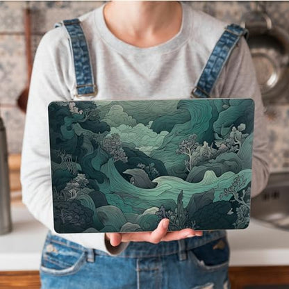 Universal Laptop Skin Sticker with 2 Wrist Pad Skins, Waterproof Scratch Resistant Vinyl Laptop Cover Decal, Cut to Fit for 11–15.6 Inch MacBook HP Dell Lenovo, Green Wave - color: Green Wave