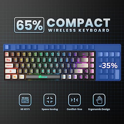 GEODMAER 65% Gaming Keyboard, LED Backlit Mini Wired Gaming Keyboard, Ultra-Compact Anti-Ghosting No-Conflict 68 Keys Gaming Wired Keyboard for PC Laptop Gamer - color: Black-Gray