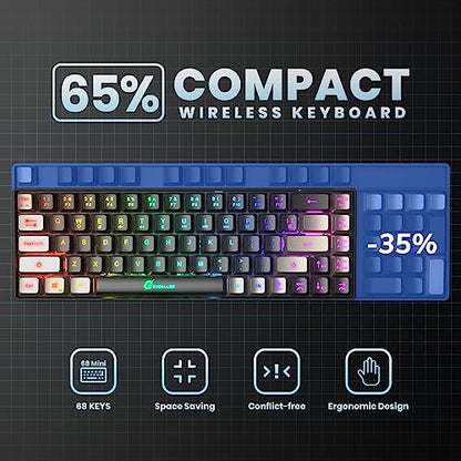 GEODMAER 65% Gaming Keyboard, LED Backlit Mini Wired Gaming Keyboard, Ultra-Compact Anti-Ghosting No-Conflict 68 Keys Gaming Wired Keyboard for PC Laptop Gamer - color: Black-Gray