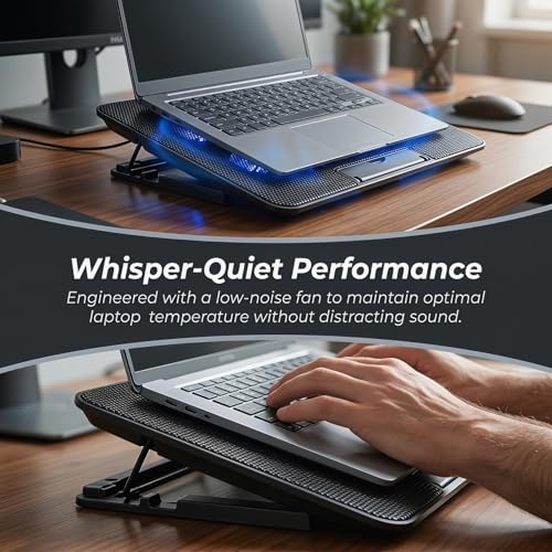 SHERCHPRY 15.6 Inch Laptop Cooling Pad with Quiet Fan, Adjustable Laptop Stand with USB Powered Cooler, Portable Notebook Cooling Stand for Office Home Desk Use Black