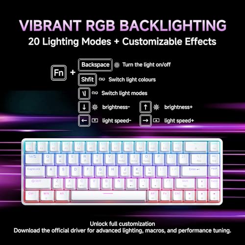 DIERYA DK68 60% Wireless Mechanical Gaming Keyboard, 3-Mode, Bluetooth 5.0/2.4G/USB-C, RGB Backlit, 68-Key Compact Mini for Windows, Mac, Linux - Linear Red Switch - White - color: White/Red Switch, size: Wireless