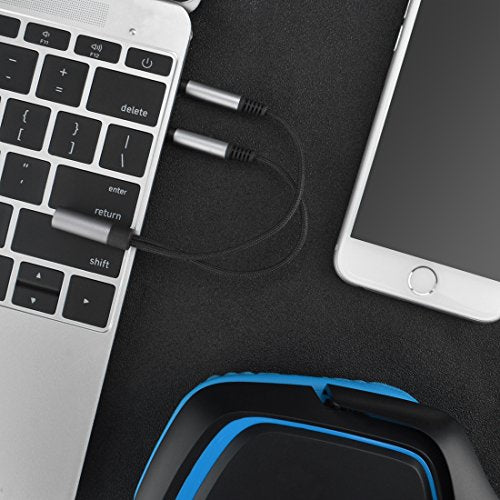 GEEKRIA Nylon Braided Headset Y Splitter Adapter, Headphones Splitter Cable for PC, Notebook, Legacy Laptop with Microphone and Audio Jack (2 x 3.5mm Male to 1 x 3.5mm Female)